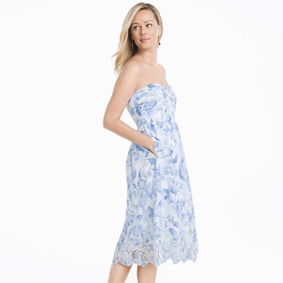 WHBM Removable Straps COTTON FLORAL EMBROIDERED SUNDRESS STRAPLESS 12 - Picture 4 of 10